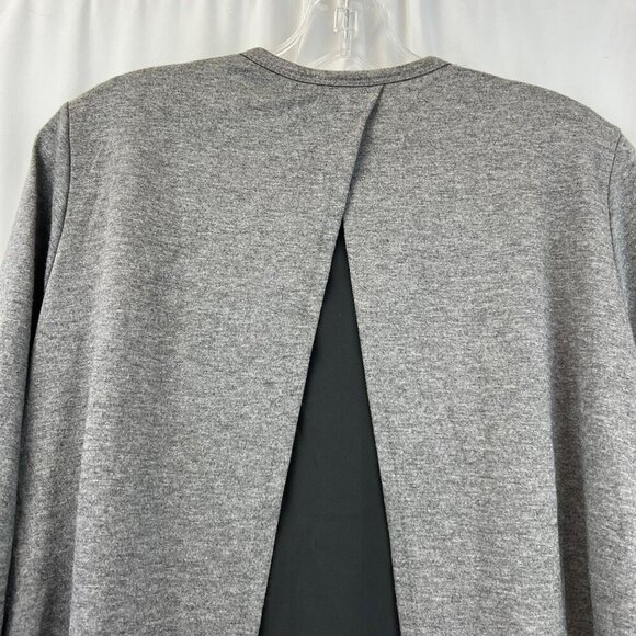 Moa Moa Mixed Media Cardigan Open Front 3/3 Ruched Sleeve Gray/Black Medium - Picture 5 of 8